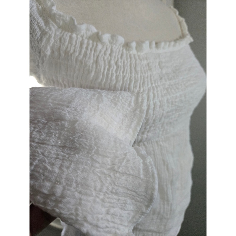 Wet Seal White Smocked Off Shoulder Top Size Small‎ Boho Cottagecore Long Sleeve - Picture 6 of 7